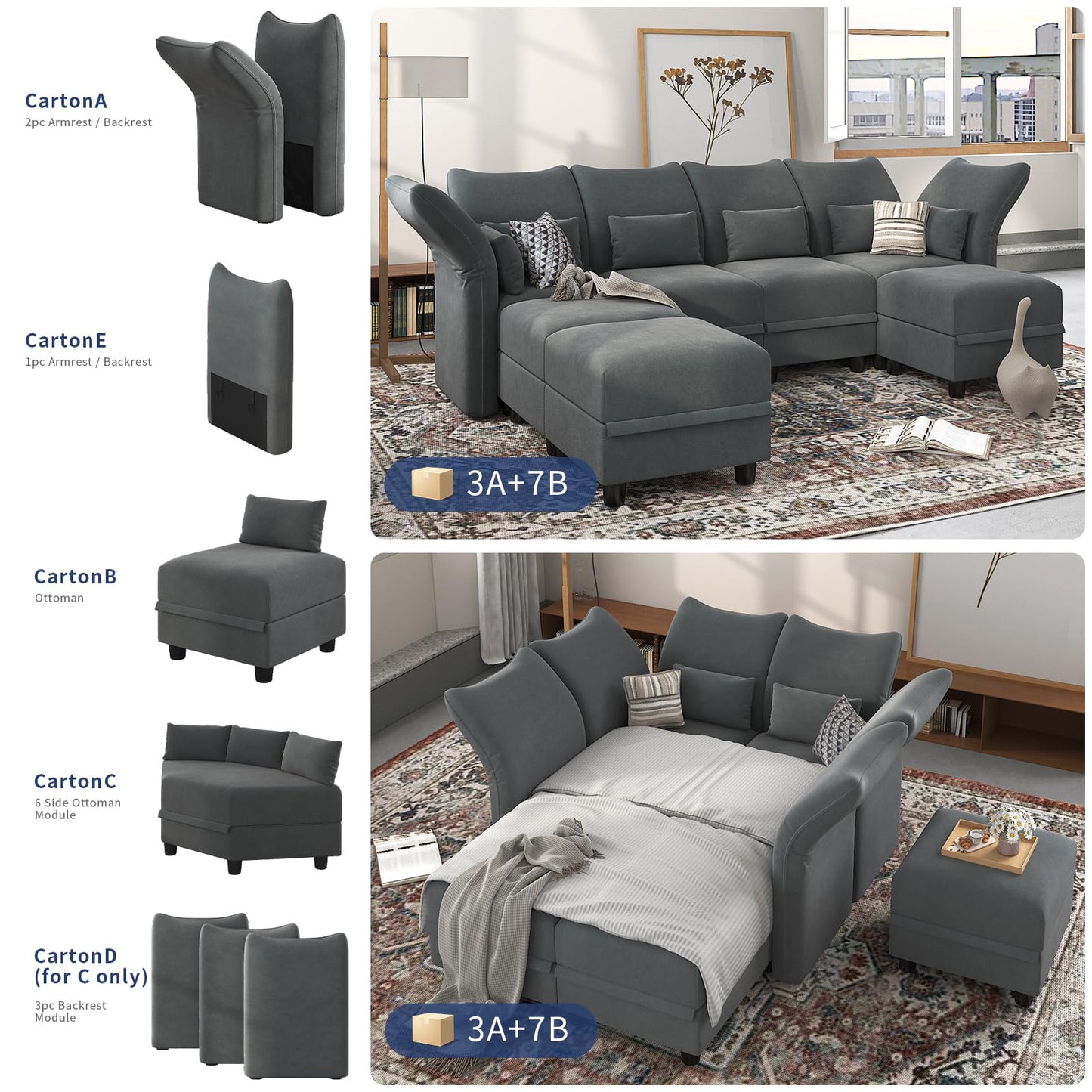 Reversible Sectional Sofa Modern Modular Sectional Couch with Chaise L Shaped Corner 8 Seater with Storage EK HOME FURNITURE