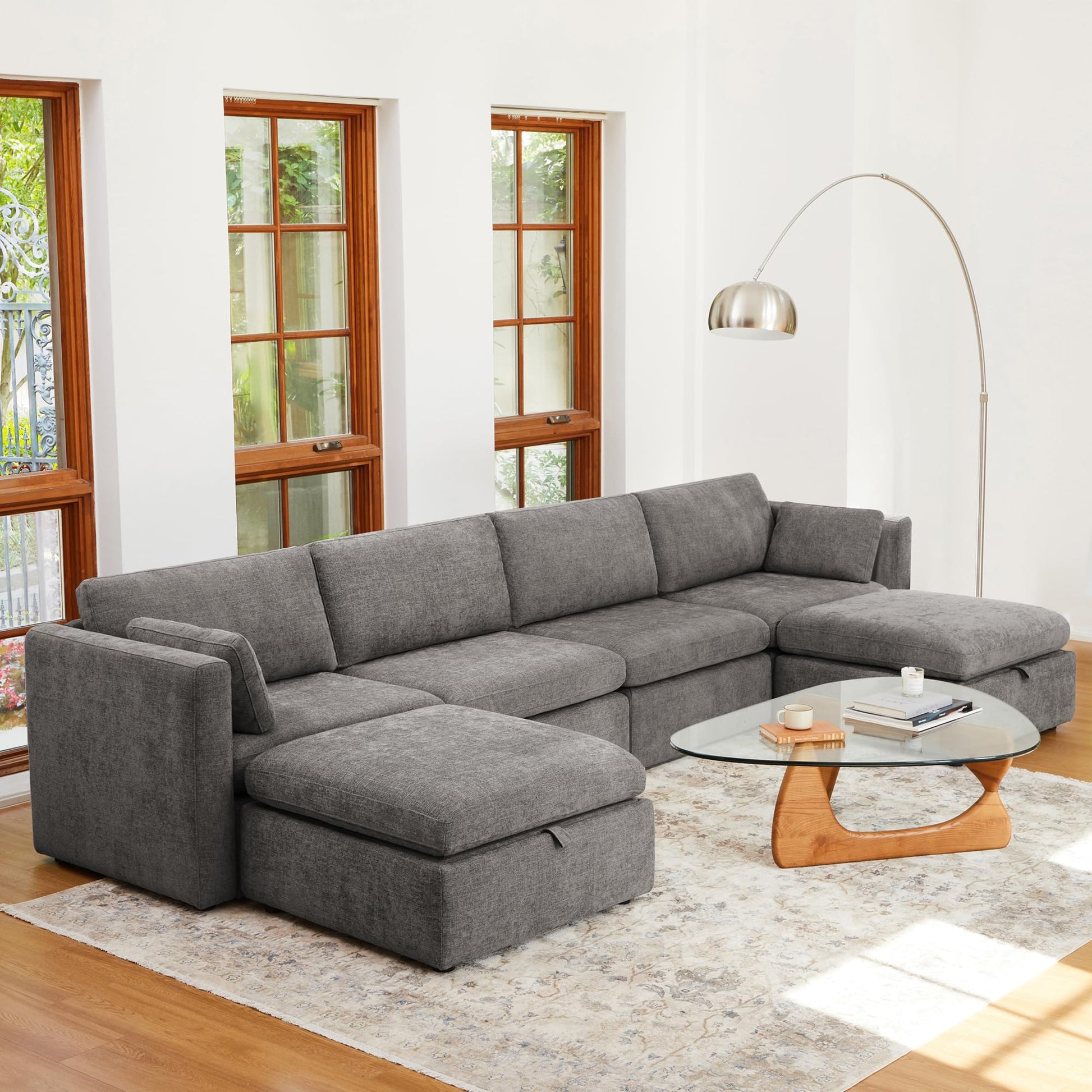 U-Shaped Modular Sofa Set, Extra Large Sectional Couch with Reversible Chaise, 146 inch Width EK HOME FURNITURE