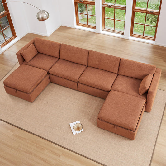 U-Shaped Modular Sofa Set, Extra Large Sectional Couch with Reversible Chaise, 146 inch Width EK HOME FURNITURE