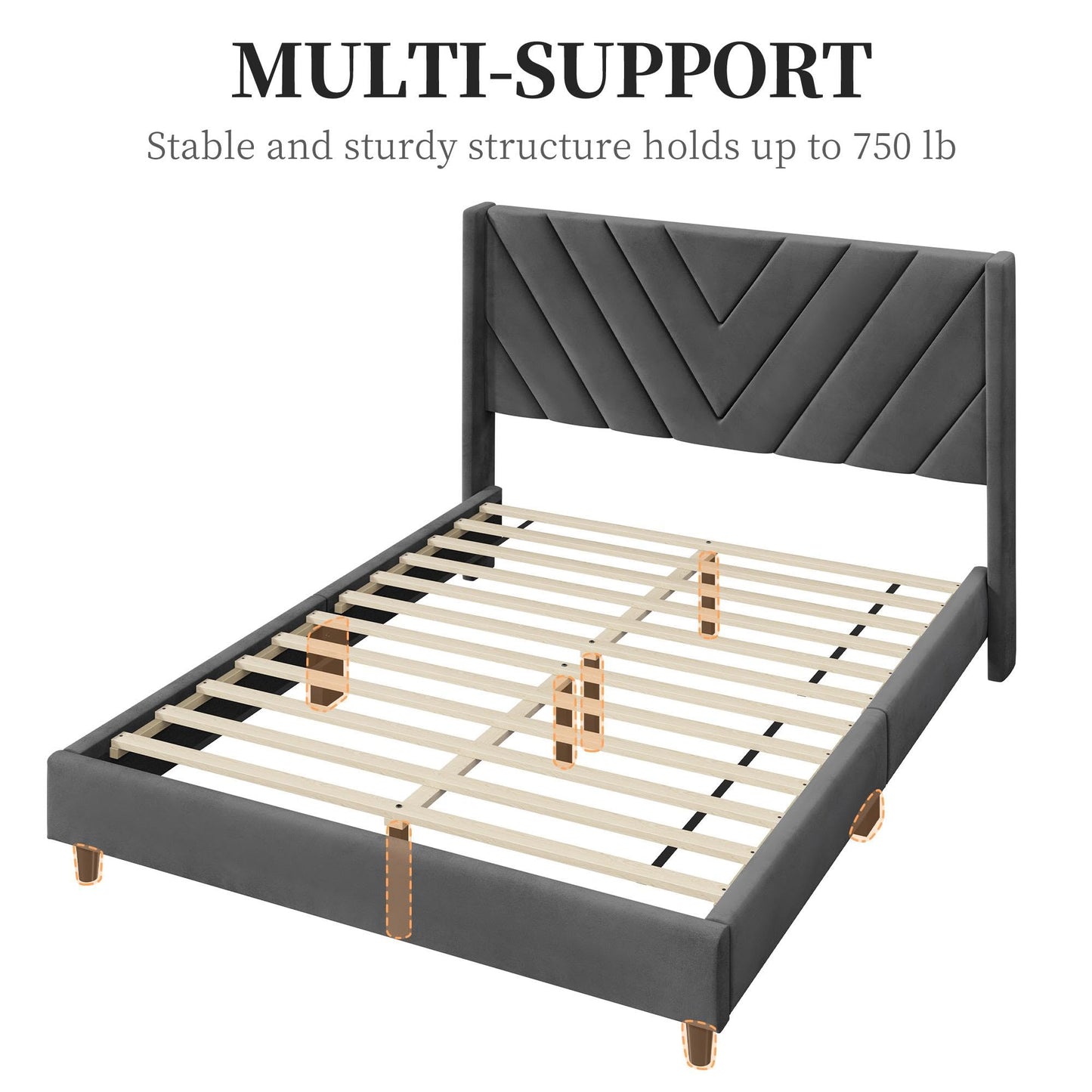 Upholstered Platform Bed with Wing Side/Wooden Slat Support/Tufted Headboard EK HOME FURNITURE