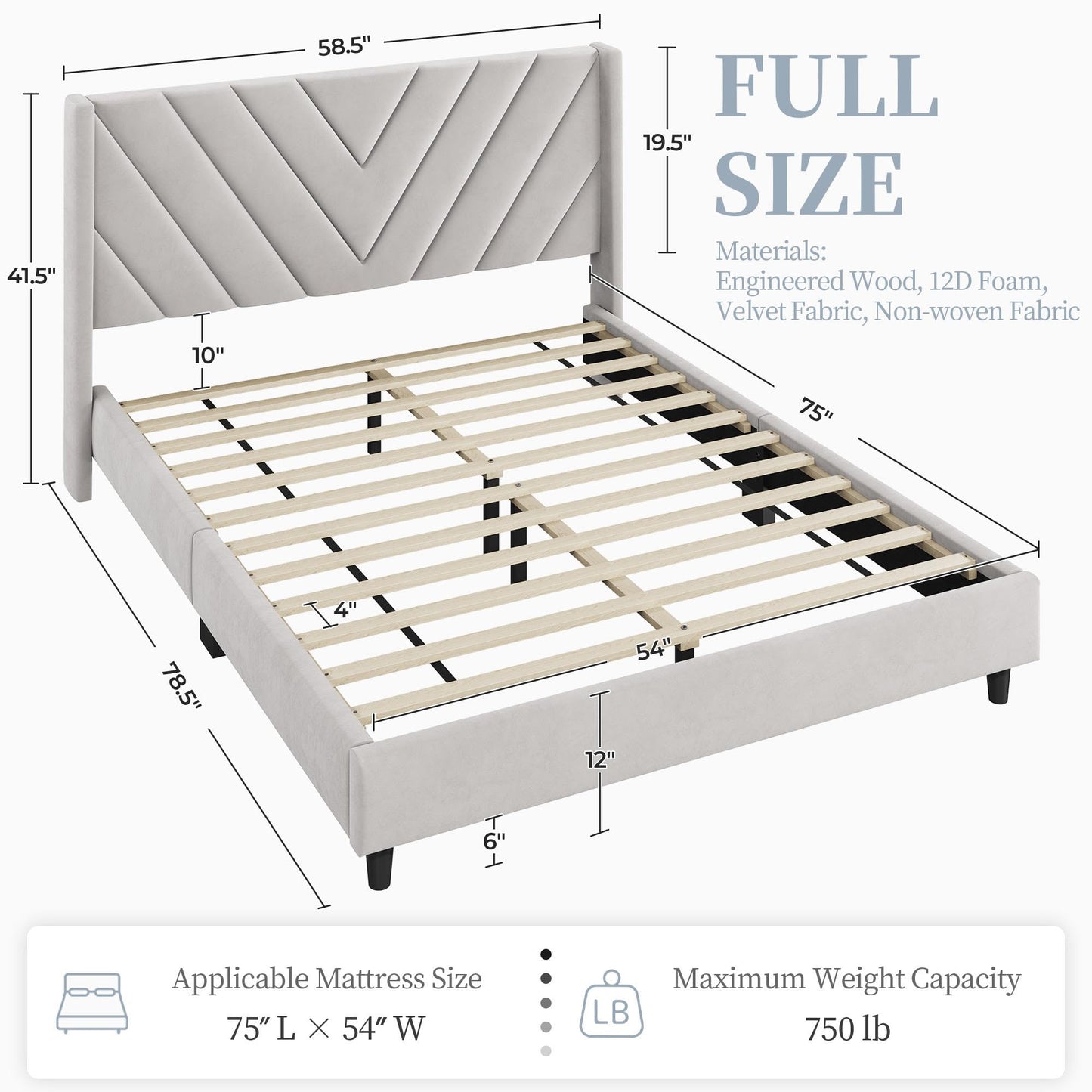 Upholstered Platform Bed with Wing Side/Wooden Slat Support/Tufted Headboard EK HOME FURNITURE