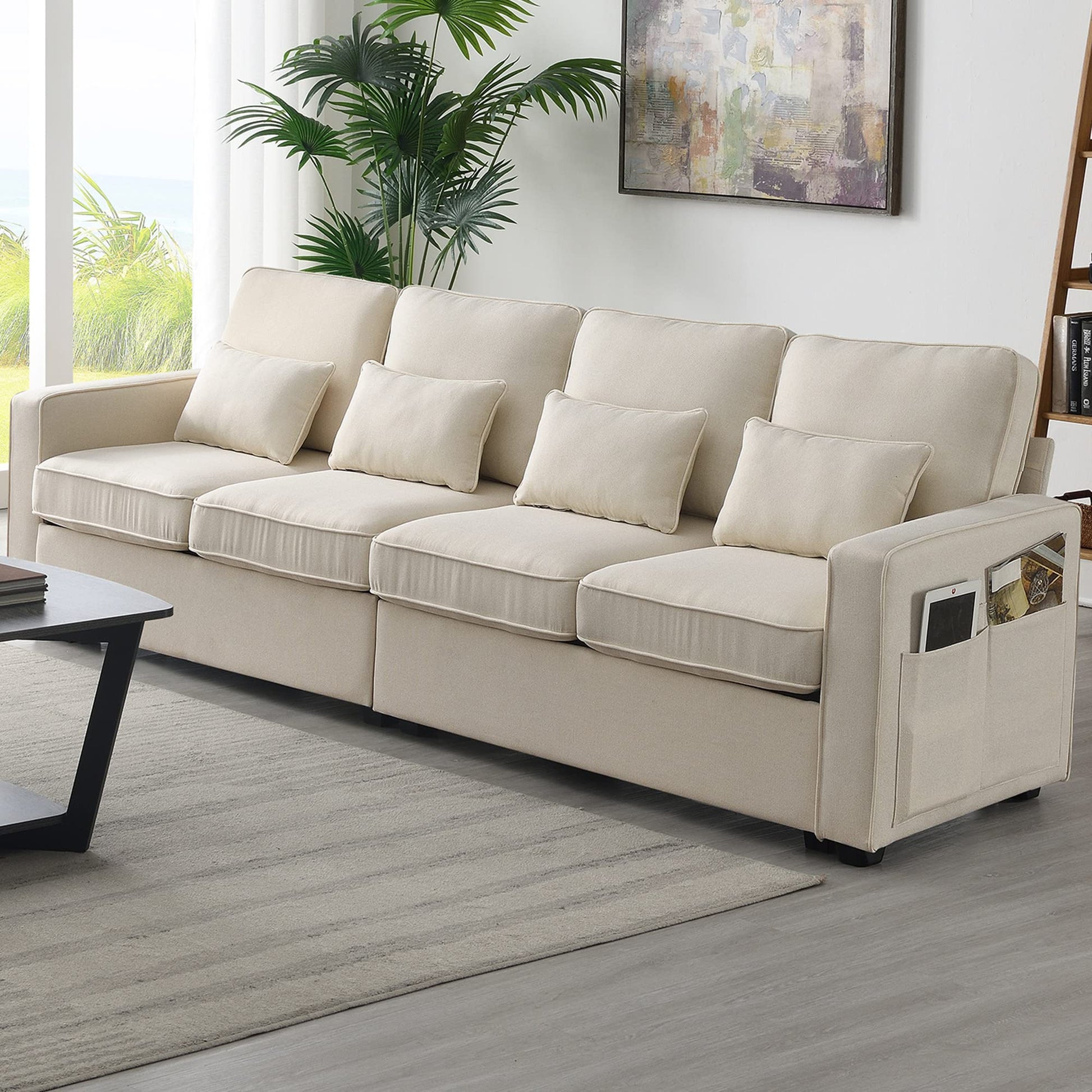 Upholstered Sectional Sofa with Console, 2 Cup Holders and 2 USB Ports & Wirelessly Charged EK HOME FURNITURE