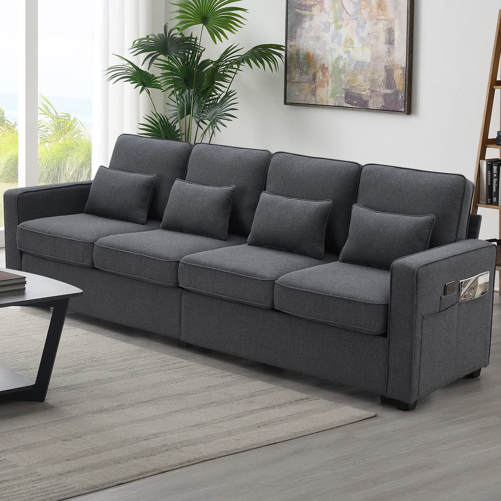 Upholstered Sectional Sofa with Console, 2 Cup Holders and 2 USB Ports & Wirelessly Charged EK HOME FURNITURE