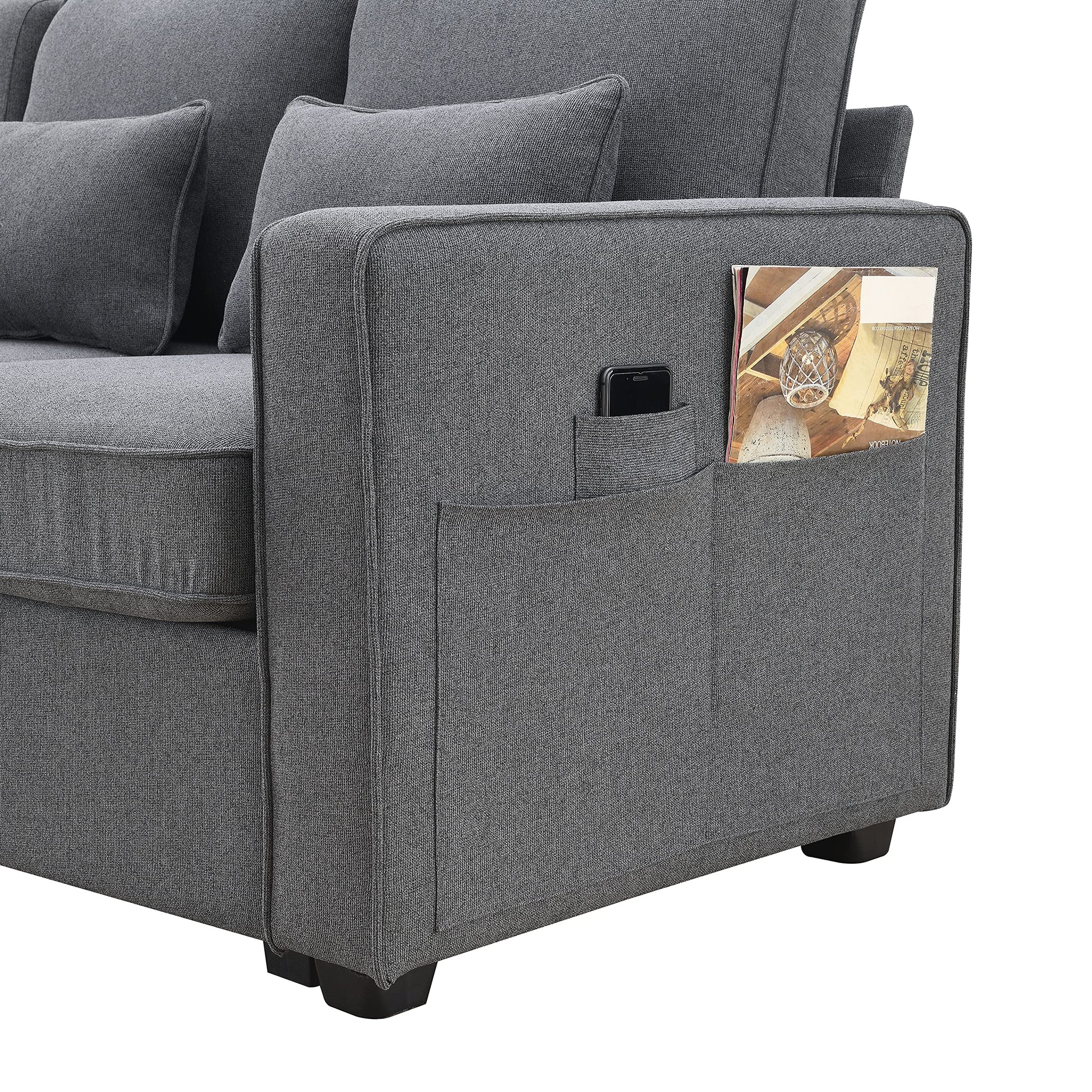 Upholstered Sectional Sofa with Console, 2 Cup Holders and 2 USB Ports & Wirelessly Charged EK HOME FURNITURE