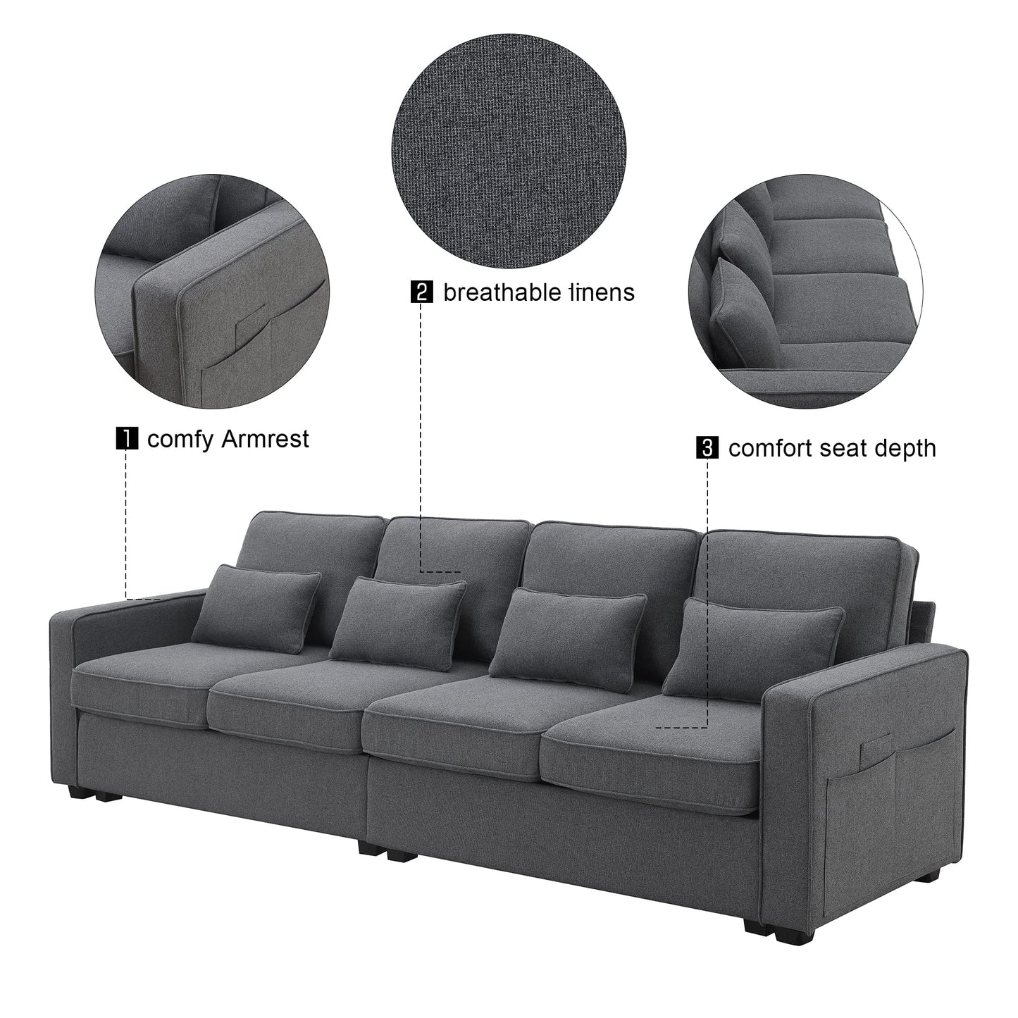 Upholstered Sectional Sofa with Console, 2 Cup Holders and 2 USB Ports & Wirelessly Charged EK HOME FURNITURE