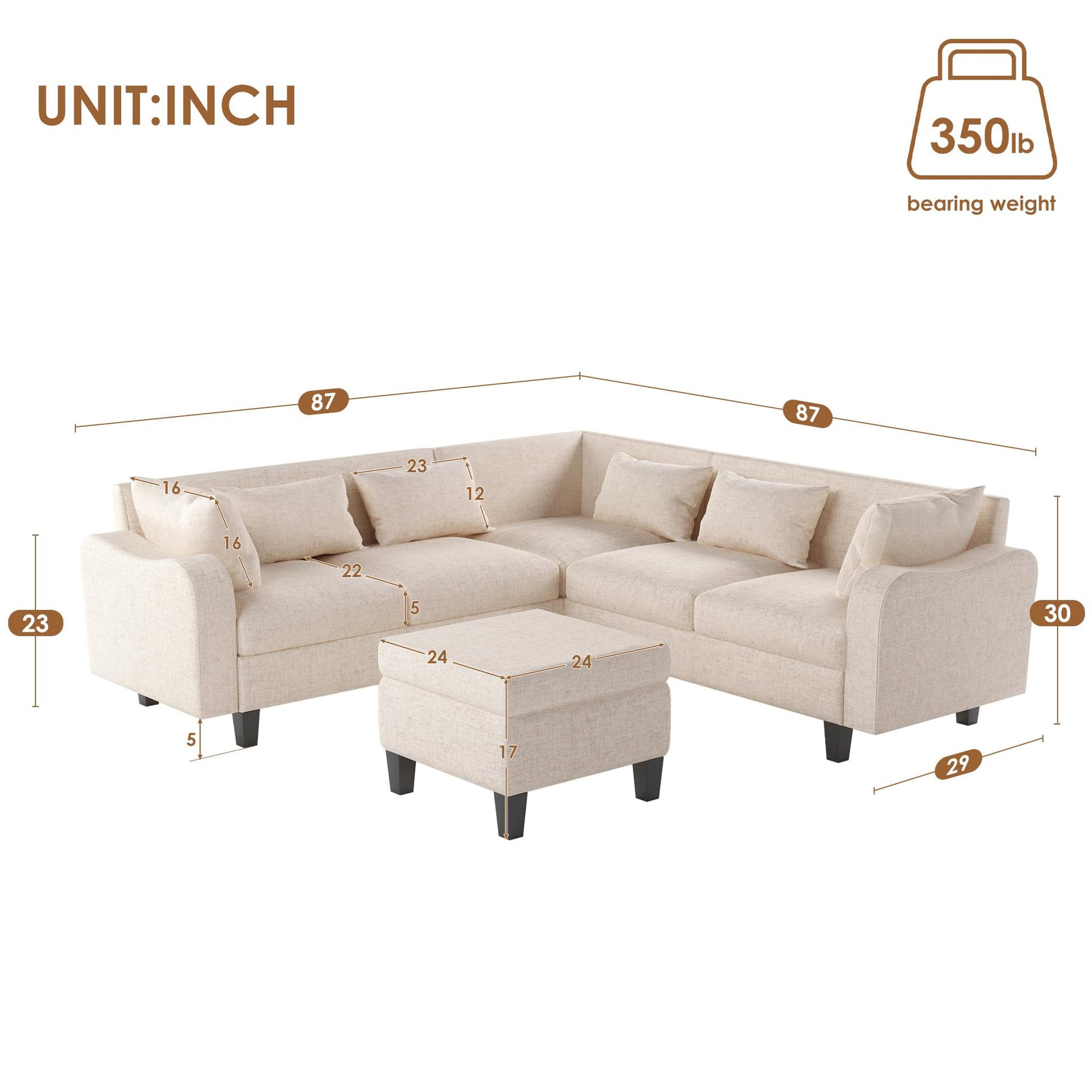 Upholstered Sectional Sofa with Console, 2 Cup Holders and 2 USB Ports & Wirelessly Charged EK HOME FURNITURE