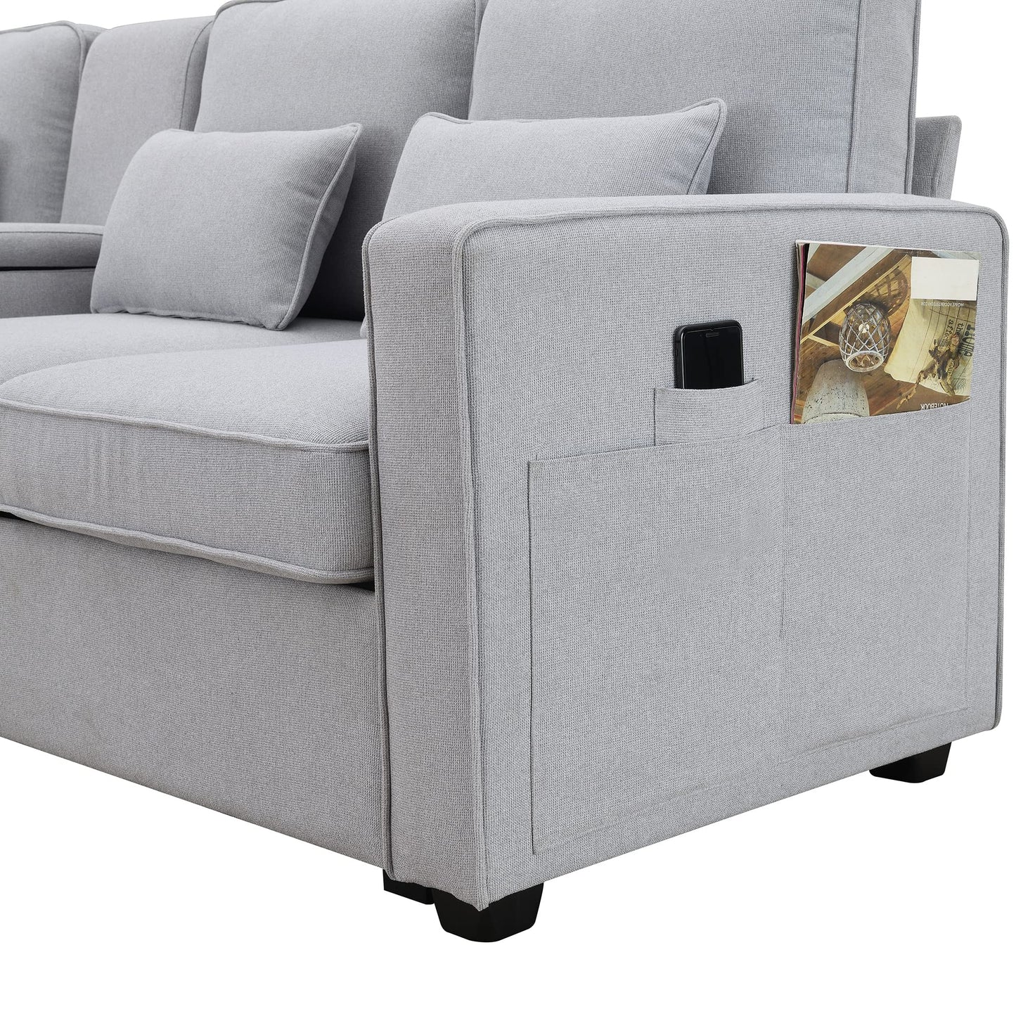 Upholstered Sectional Sofa with Console, 2 Cup Holders and 2 USB Ports & Wirelessly Charged EK HOME FURNITURE