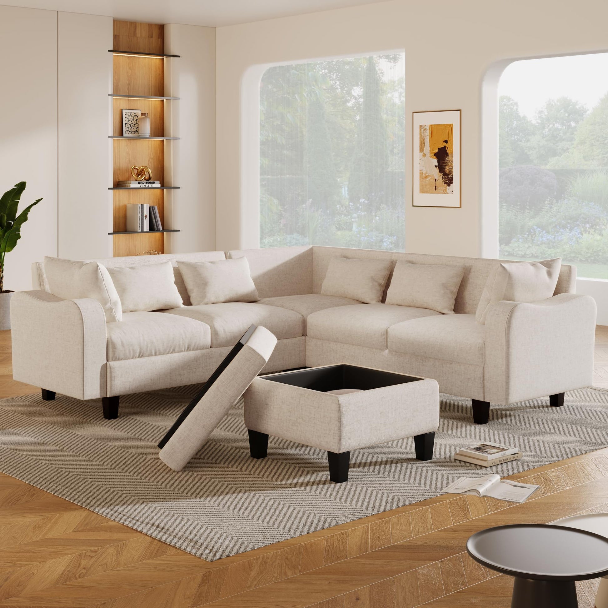 Upholstered Sectional Sofa with Console, 2 Cup Holders and 2 USB Ports & Wirelessly Charged EK HOME FURNITURE