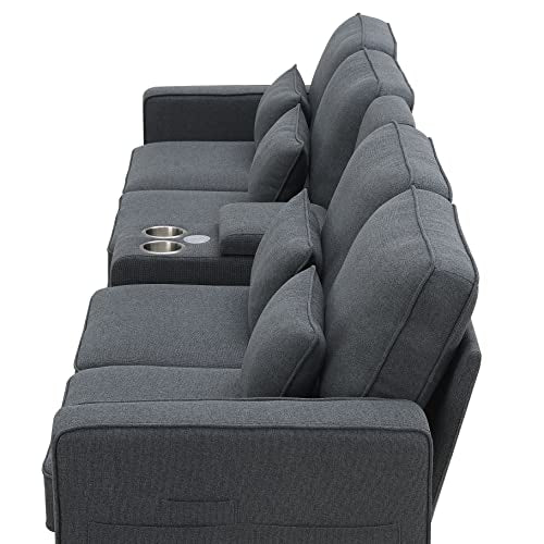 Upholstered Sectional Sofa with Console, 2 Cup Holders and 2 USB Ports & Wirelessly Charged EK HOME FURNITURE