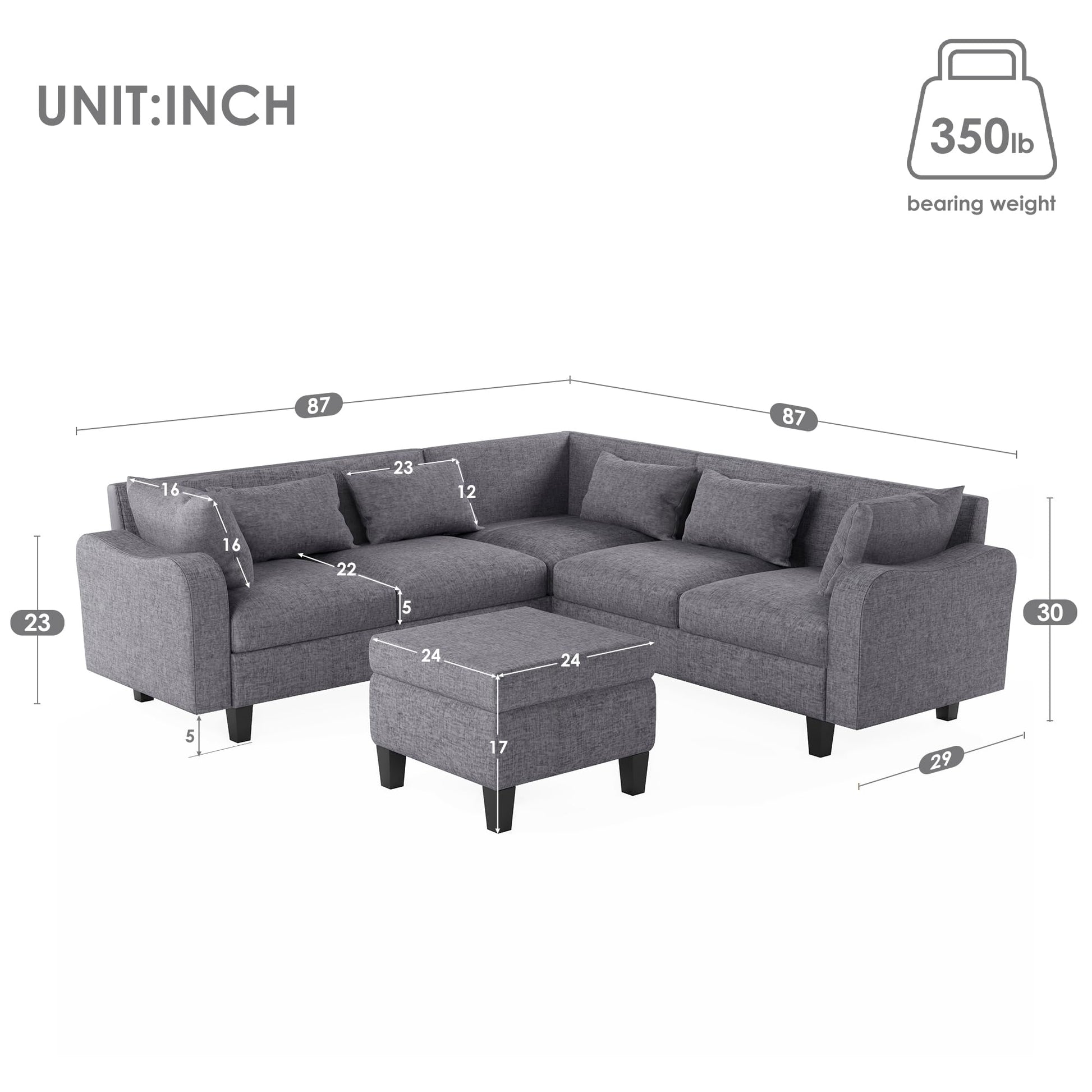 Upholstered Sectional Sofa with Console, 2 Cup Holders and 2 USB Ports & Wirelessly Charged EK HOME FURNITURE