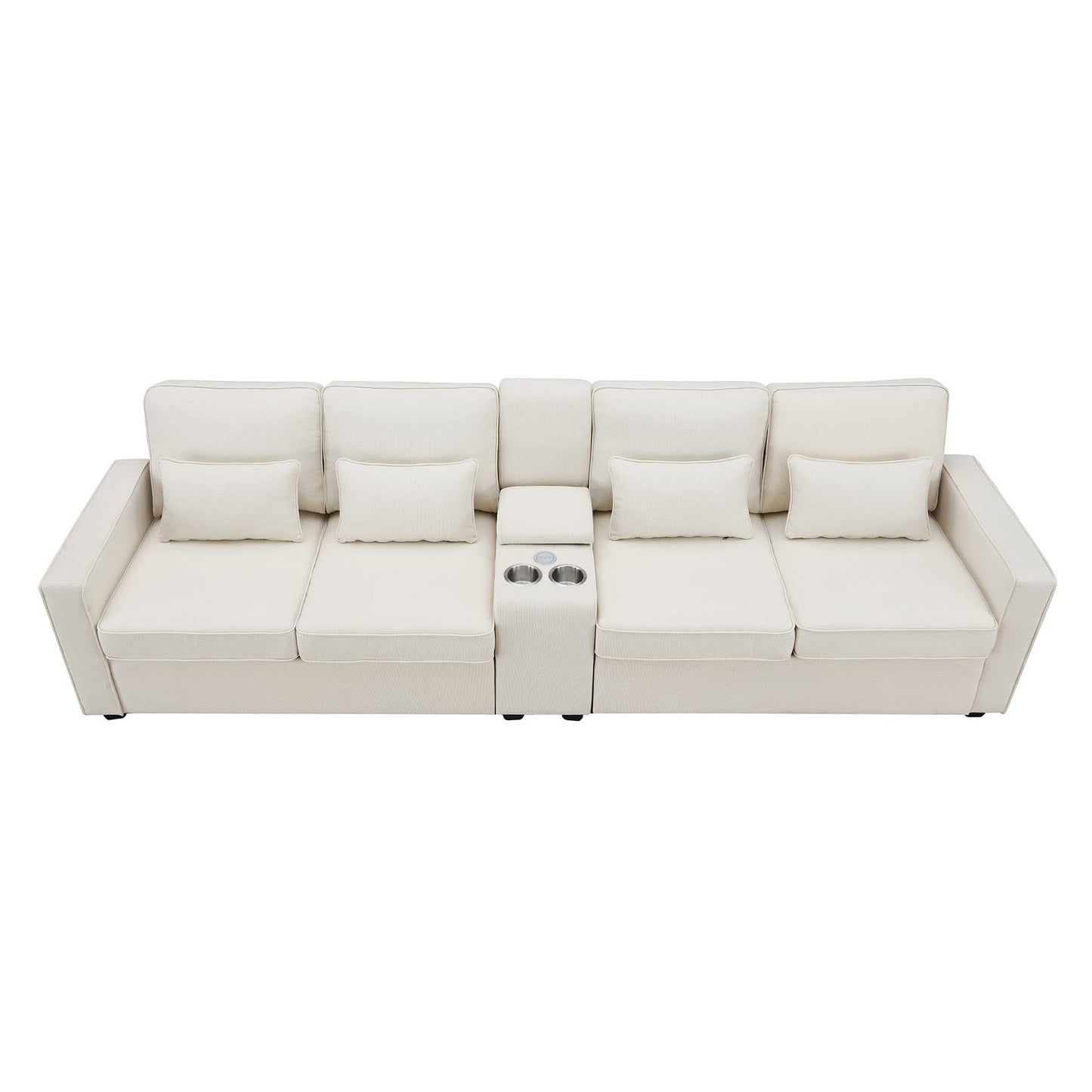 Upholstered Sectional Sofa with Console, 2 Cup Holders and 2 USB Ports & Wirelessly Charged EK HOME FURNITURE