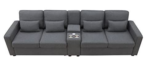 Upholstered Sectional Sofa with Console, 2 Cup Holders and 2 USB Ports & Wirelessly Charged EK HOME FURNITURE