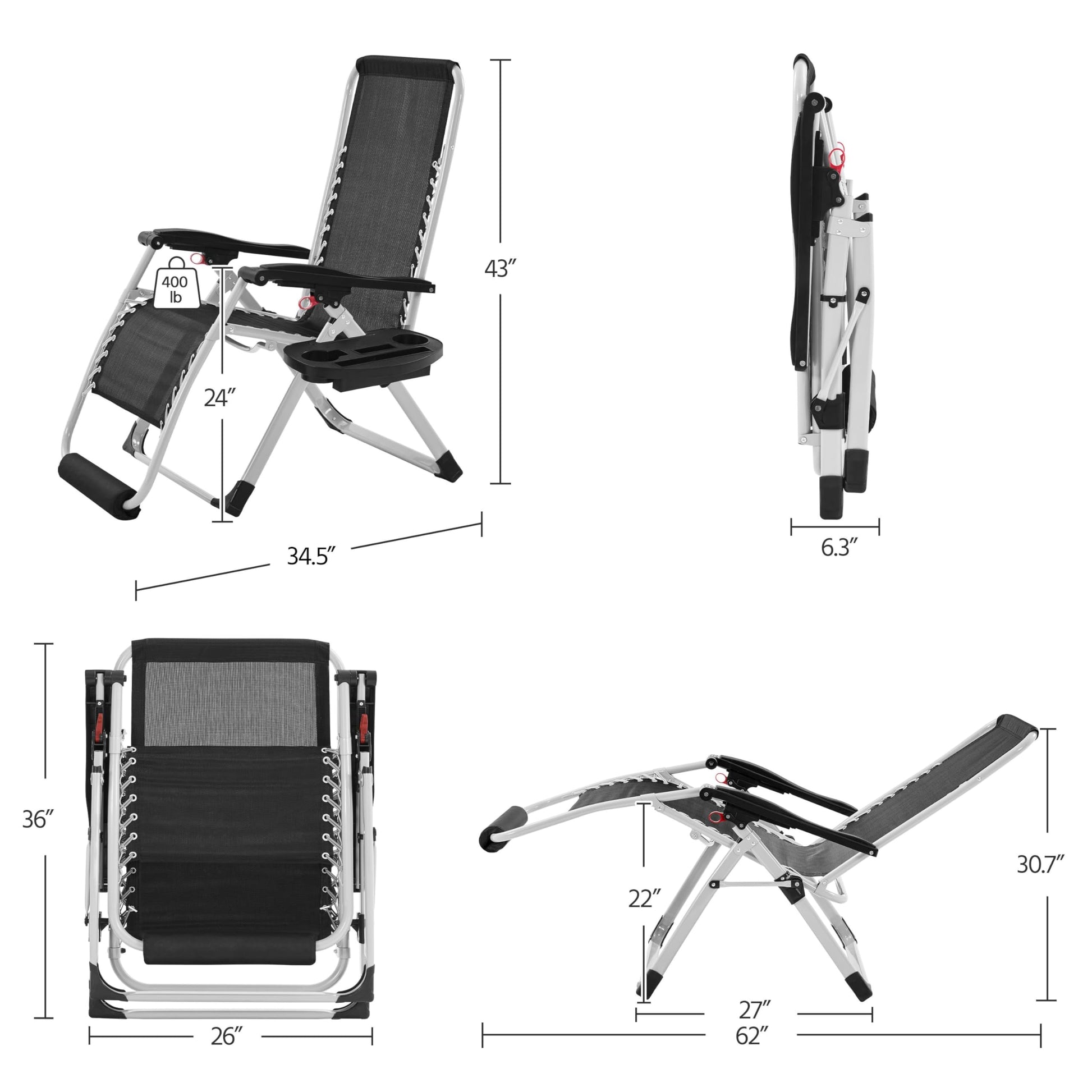 Zero Gravity Chair, with Removable Pad & Headrest & Side Cup Holder EK HOME FURNITURE